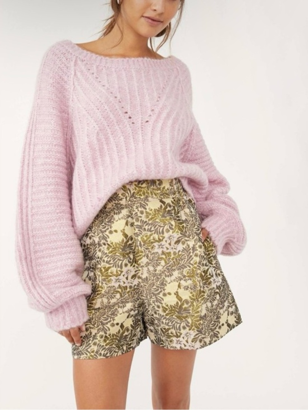 Free People‎ Shine Like A Shorty Jacquard Shorts in Gold Combo Size XS NWT